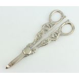 A pair of silver grape scissors with scroll handles London 1990, maker Asprey, 112 grams