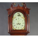 An 18th Century 8 day striking longcase clock, the 32cm arch dial with painted spandrels, Roman