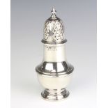 A Queen Anne style baluster silver sugar shaker, London 1972, 16.5 cm, 150 grams