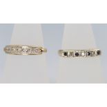 Two 9ct yellow gold sapphire and diamond rings size N 1/2, P 1/2, 4.6 grams