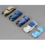 Dinky, a 1936-40 Daimler (30c) in Fawn with open chassis, a 1948/50 Streamlined saloon (36d) in blue