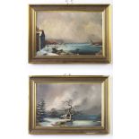 Charles Comber, oils on board, a pair, signed, Dutch winter landscapes with figures 19cm x 29cm