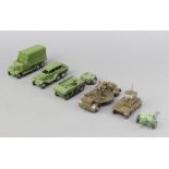 Dinky military models consisting of an anti-aircraft gun on trailer (161b) in gloss green with gloss