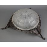 A circular Lalique style glass and wrought iron light shade with butterfly decoration 27cm h x 37cm