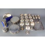 A quantity of plated table mats, coasters and goblets