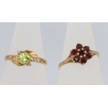 Two 9ct yellow gold gem set rings size N 1/2 and O, 2.5 grams