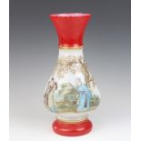 20th Century Chinese painted opaline glass vase decorated with figures in a garden 31cm