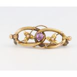 A Victorian 9ct yellow gold amethyst bar brooch 2.3 grams