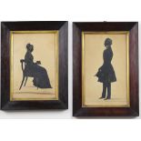 19th Century silhouette miniatures with gilt highlights of a standing gentleman 26cm x 15cm and
