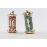 Two 9ct yellow gold bank note charms