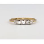 An 18ct yellow gold 5 stone diamond ring size O 1/2, 1.9 grams