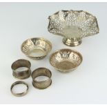A circular pierced silver bowl London 1966, pair of circular pierced silver bowls Birmingham 1918 (