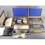 A cased set of silver plated fish eaters for 12, 4 other plated cased sets and minor cutlery