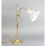 An Edwardian brass adjustable desk lamp with etched glass shade 49cm h x 14cm