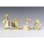 Four Royal Albert Beatrix Potter figures - Mr Alderman Ptolemy 9cm, Hunca Munca Sweeping 9cm,