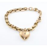 A 9ct yellow gold bracelet with heart charm, 16.2 grams