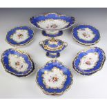 A 16 piece Spode Felspar porcelain blue, gilt and floral patterned porcelain dessert service