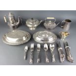 An oval silver plated entree set and minor plated wares