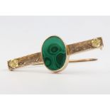 A 9ct yellow gold malachite bar brooch 3.5 grams