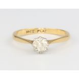 An 18ct yellow gold single stone diamond ring 0.4ct, size J 1/2The stone is chipped
