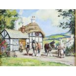 Alan King, oil on board signed, "Visit to the Smithy" 17cm x 22cm