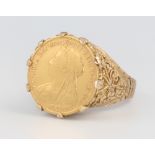 A Victorian half sovereign in a 9ct yellow gold mount, the mount approx. 2 grams