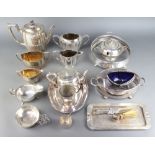 A silver plated 3 piece demi-fluted tea set and minor plated wares