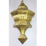 An octagonal pierced gilt metal mosque style hanging lantern, approx. 116cm h x 70cm