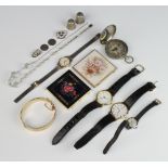 A pocket compass, a silver thimble, gilt metal bracelet, a lady's Oris wristwatch and minor