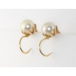A pair of 18ct yellow gold cultured pearl ear clips