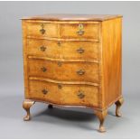 A Queen Anne style figured walnut and crossbanded chest with quarter veneered top, fitted 2 short