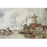 Louis Van Staaten (1836 - 1909) watercolour signed, Dutch canal scene "Papendrecht, On The Maas"