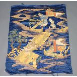 A section of Chinese silk embroidered panel depicting figures 81cm x 66cm Some threads are loose and