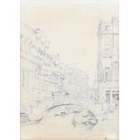 S Prout, pencil and wash, Venetian canal scene 35cm x 25cm This picture is foxed and faded