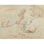 19th Century pen and wash "Ophelia's Hill" 25cm x 32cm, indistinctly signed