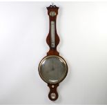 E West of London, a Georgian mercury wheel barometer and thermometer with damp/dry indicator,
