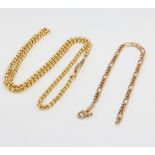 A 9ct yellow gold bracelet, 1 gram and a 14ct gold plated necklace