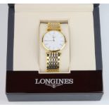 A gentleman's Longines wristwatch with Roman numerals and with 2 colour metal integral bracelet