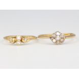 Two 18ct yellow gold diamond rings, size I and O, 3.7 grams