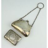 A Victorian engraved silver vesta case Birmingham 1891 together with a silver purse Birmingham 1919,