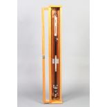 A scientific stick barometer contained in a mahogany case, marked 774 Glass to side is a/f