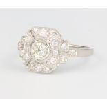 A platinum Art Deco style diamond ring approx. 0.65ct, size N