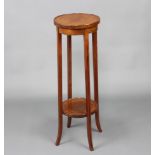 An Edwardian circular inlaid mahogany 2 tier jardiniere stand 91cm h x 30cm