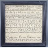 19th Century sampler, alphabets and numbers, Katherine Fanny Stimson 1836, 20.5cm x 20cm