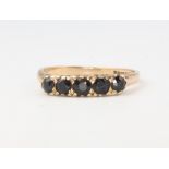 A 9ct yellow gold 5 stone sapphire ring size L, 1.8 grams