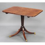 A Regency rectangular mahogany snap top breakfast table, raised on gun barrel and tripod supports