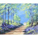 Alan King, oil on board signed, Cornish study "Bluebell Passage" 24cm x 59cm