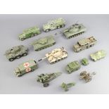 A Dinky armoured command vehicle no.677, ditto field artillery tractor 688, a 651 Centurion tank and