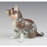 A 20th Century Dresden figure of a seated cat 13cm