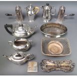 A Victorian silver plated hot water jug and minor plated wares